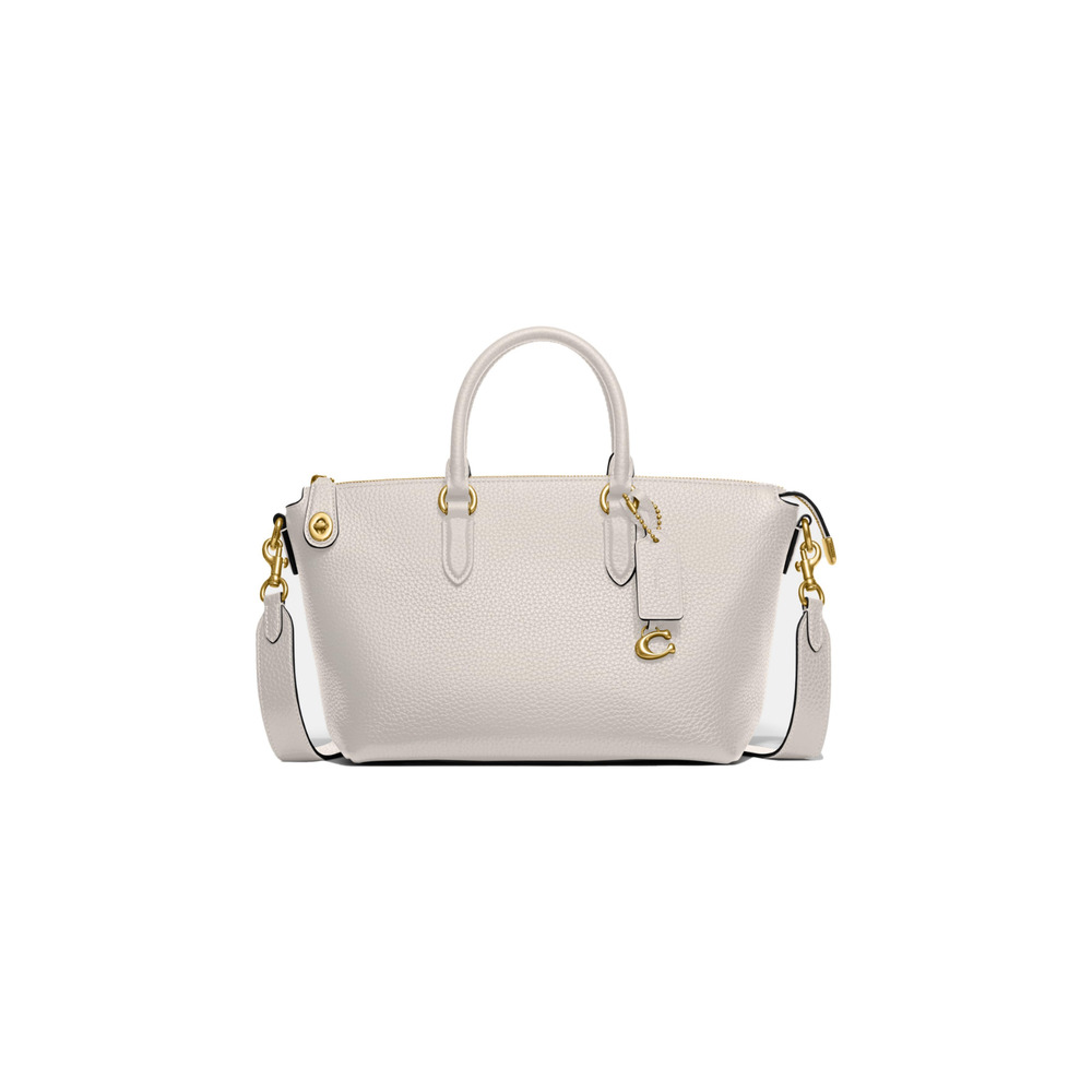 Coach Cara Satchel Pebbled Leather - Zip Closure - Protective Feet - Chalk White